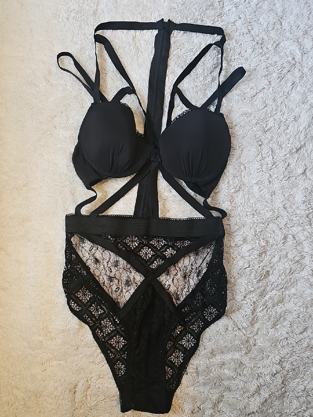 Allure Black Lace Strappy Bodysuit